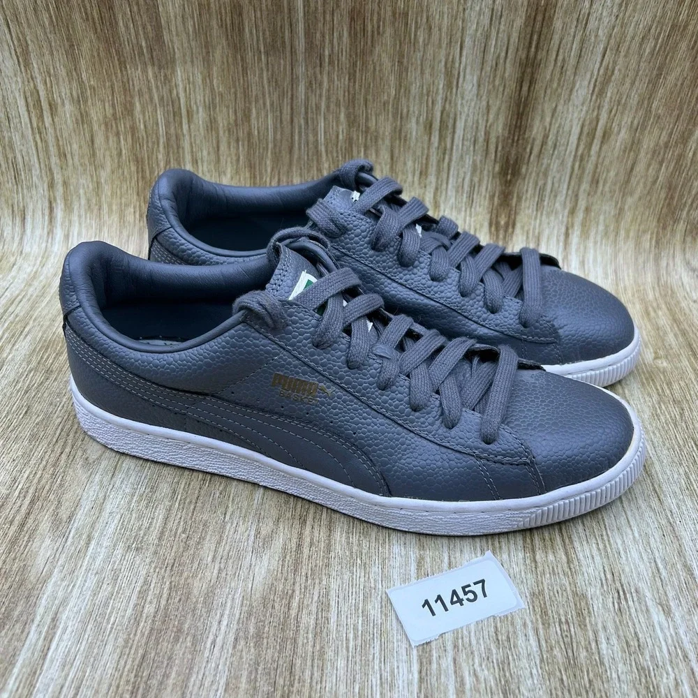 Puma Basket Classic Sneakers Men's 10 Grey Textured Leather Low Top 358894-03